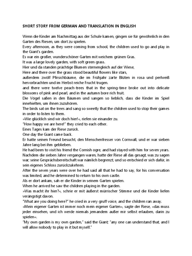 Short Story From German and Translation in English | PDF