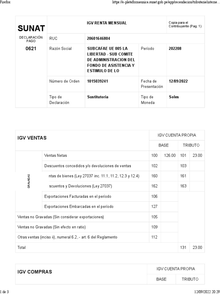 Declaracion de Impuesto Agosto 2022 | PDF | Impuestos | Finanzas del ...