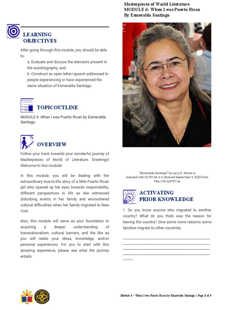 Learning objectives module 6 when i was puerto rican by esmeralda