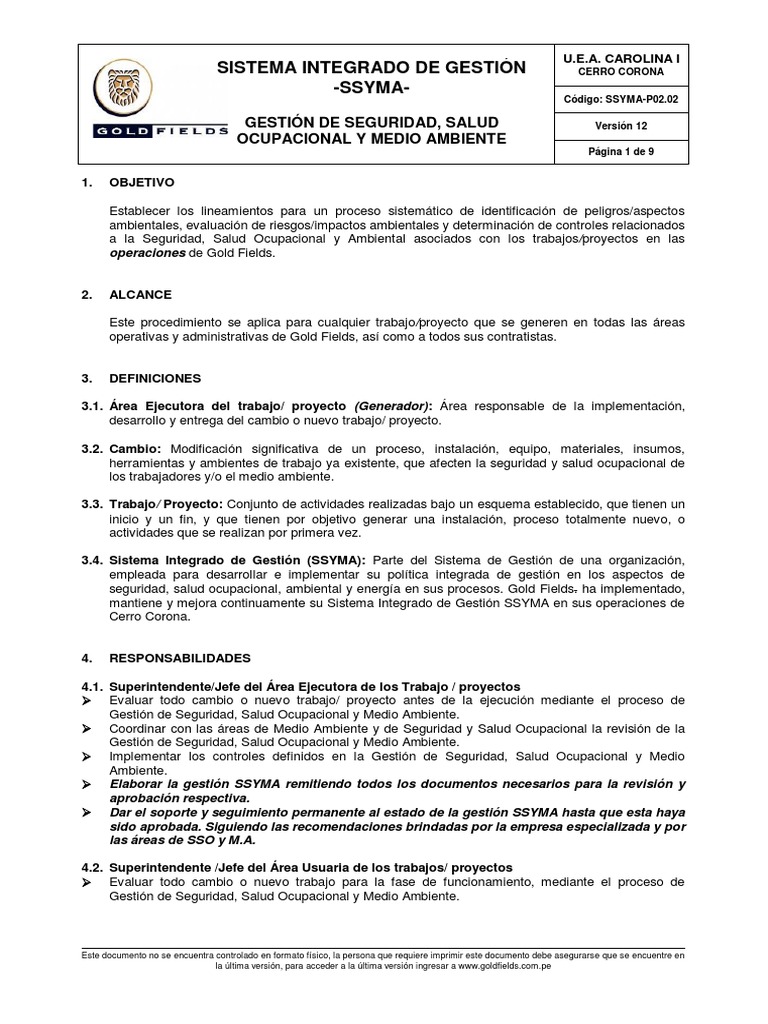Sistema Integrado de Gestión - Ssyma | PDF | Seguridad y salud ...