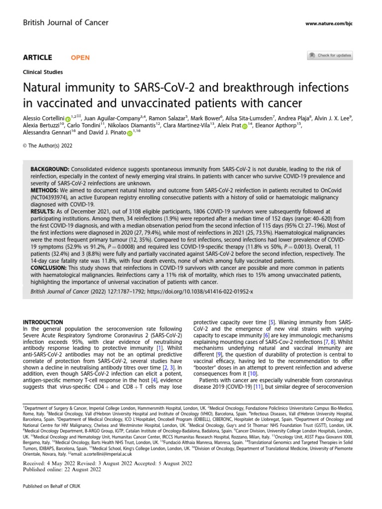 Natural Immunity To SarsCov2 and Breakthrough Infections in