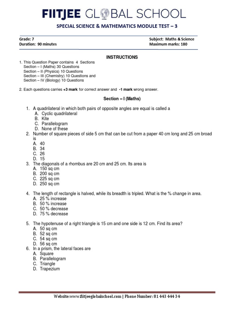 Special Science And Mathematics Module Test 3grade 7th Pdf