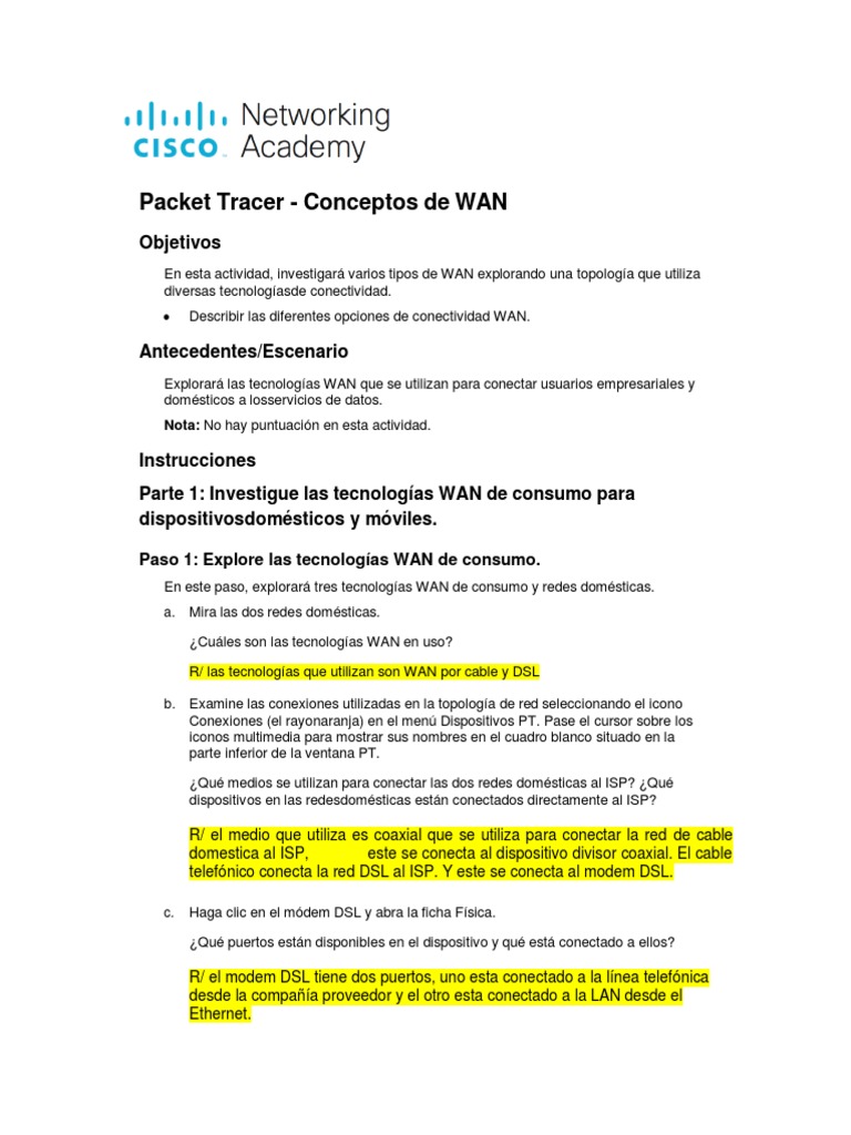 Conceptos de WAN en Packet Tracer | PDF | Red de computadoras ...