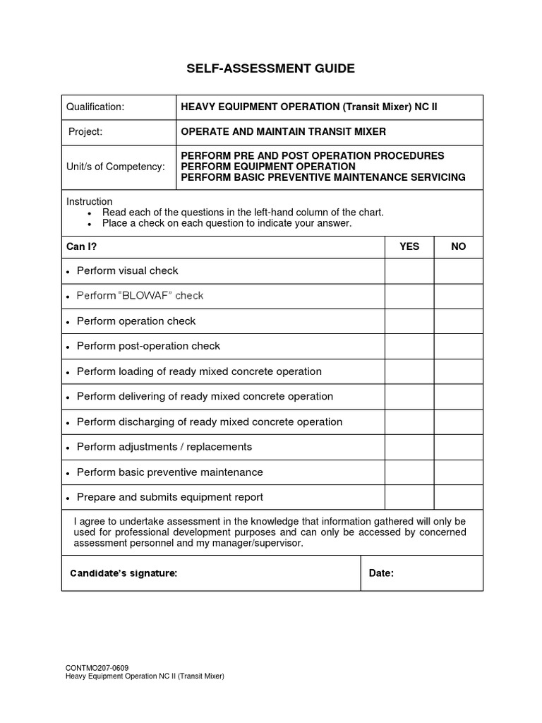 Transit Mixer Operation Self-Assessment Guide | PDF | Technology ...
