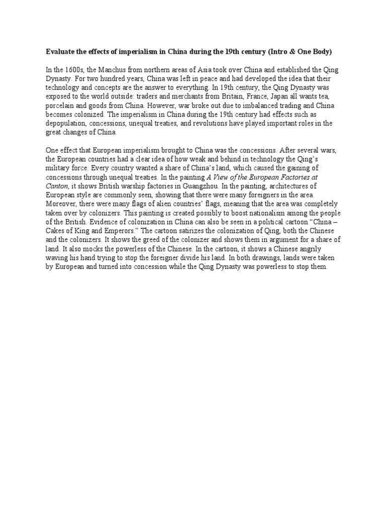 The Effects of Imperialism in 19th Century China Concessions and