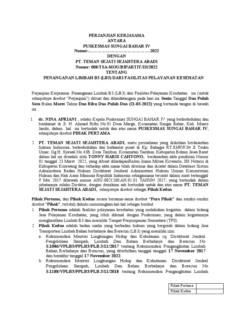 Pihak Pertama Pihak Kedua | PDF