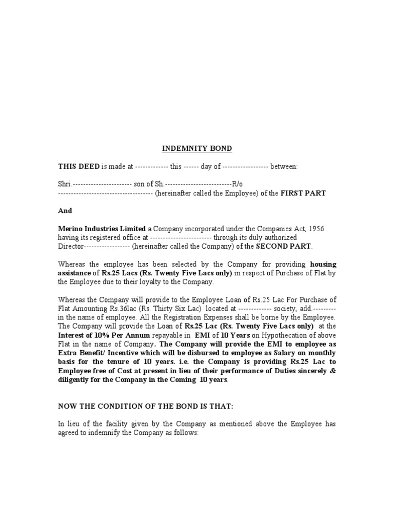 Indemnity Employee PDF Surety Bond Employment