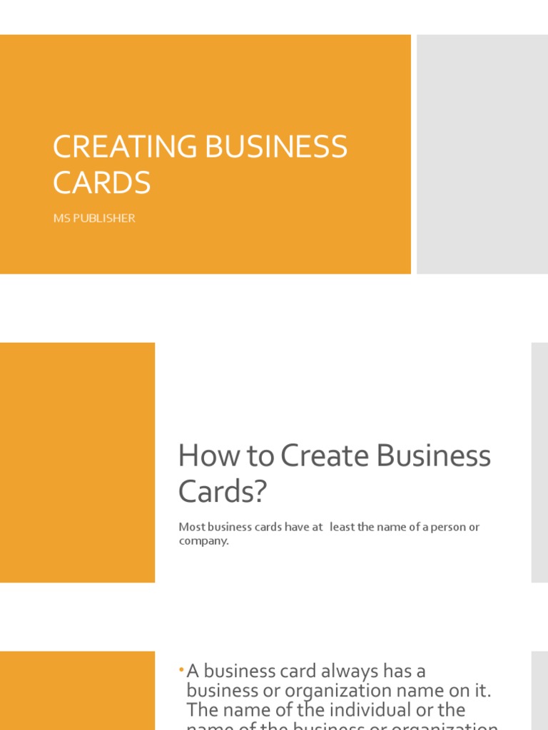Creating Business Cards Ms Publisher PDF World Wide 