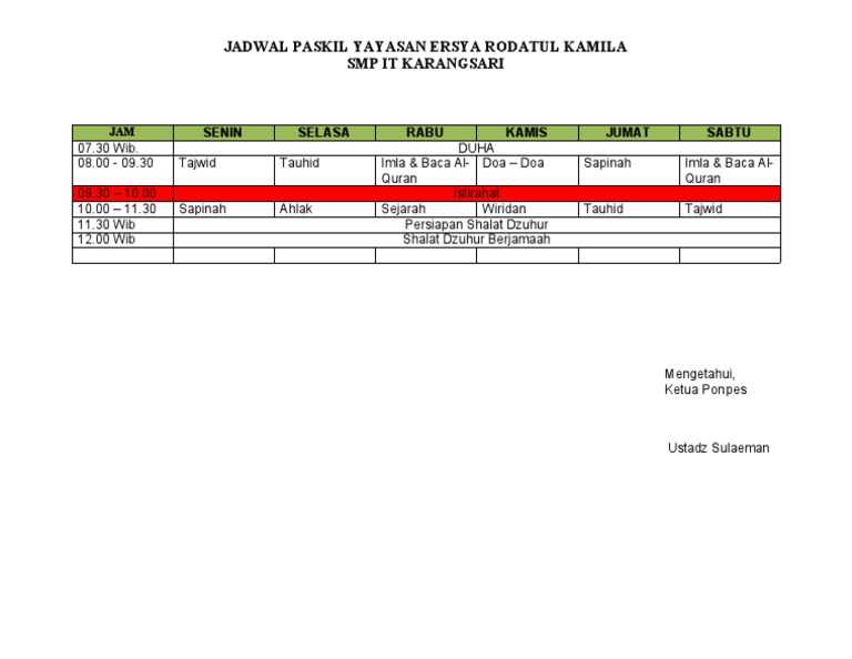 Jadwal Paskil SMP It Karangsari | PDF