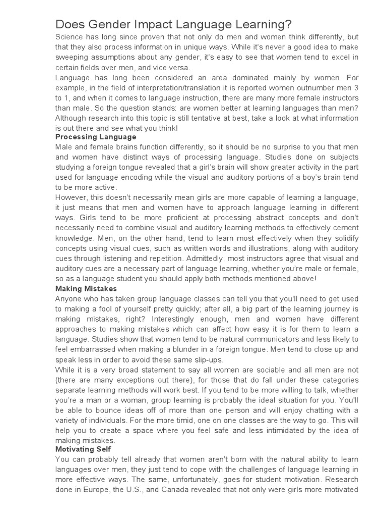 Gender Effects on Language Learning | PDF | Gender Studies | Gender