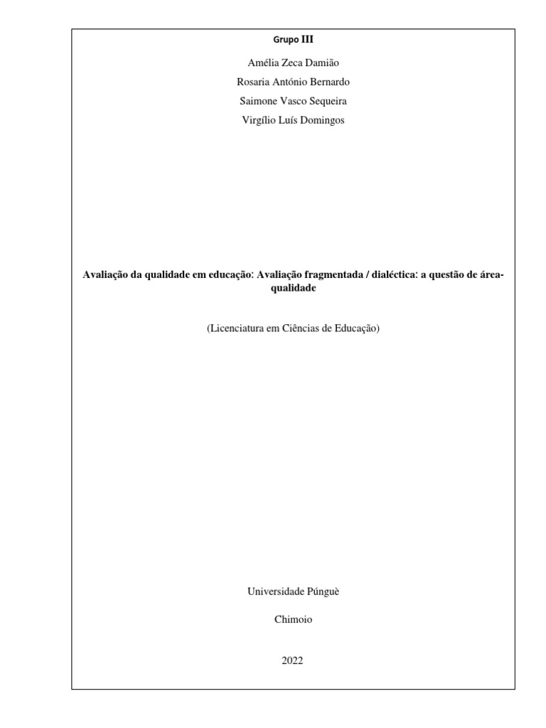 AQE (Avaliação Fragmentada e Avaliação Dialéctica) | PDF | Aprendizado ...