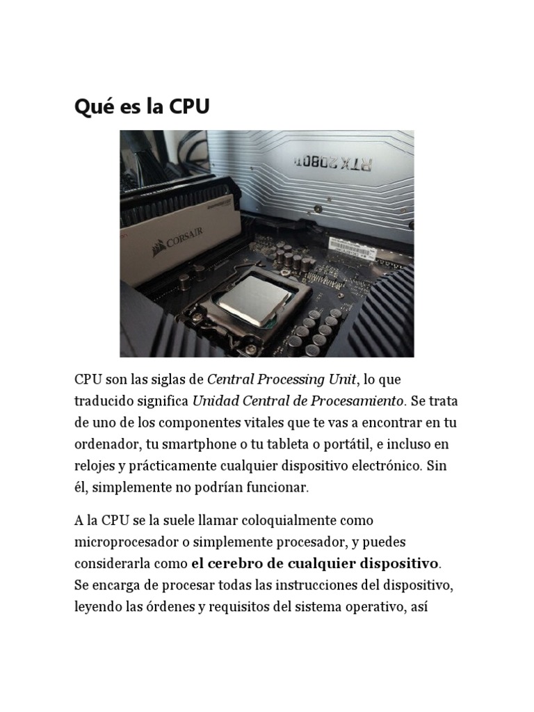 Definición y Función de la CPU | PDF | Unidad Central de procesamiento ...