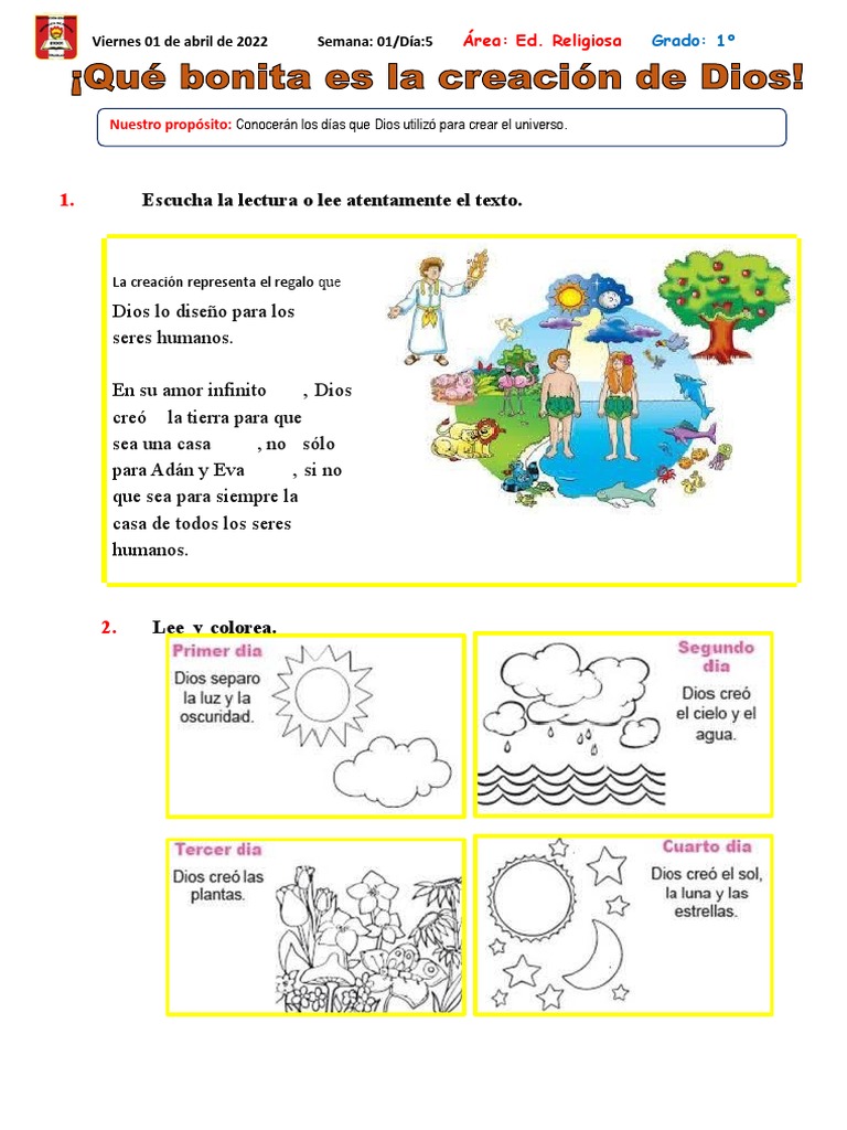 Actividades sobre la Creación de Dios | PDF