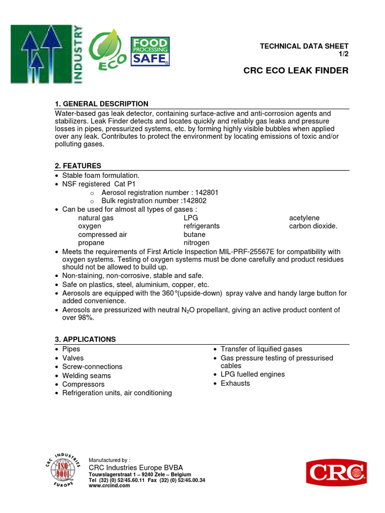 CRC ECO Leak Finder 500 ML | PDF | Liquefied Petroleum Gas | Leak