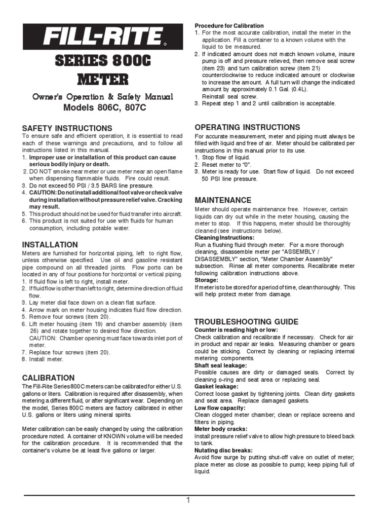 Fill-Rite Series 800C Manual | PDF | Valve | Gear