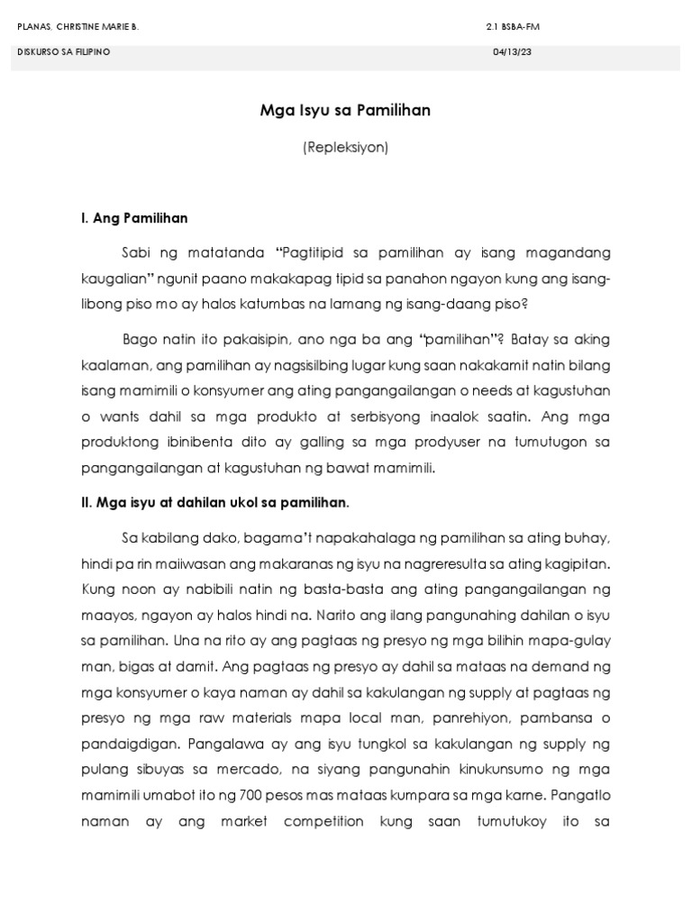 Reflection Paper - Sample (Diskursosafilipino) | PDF