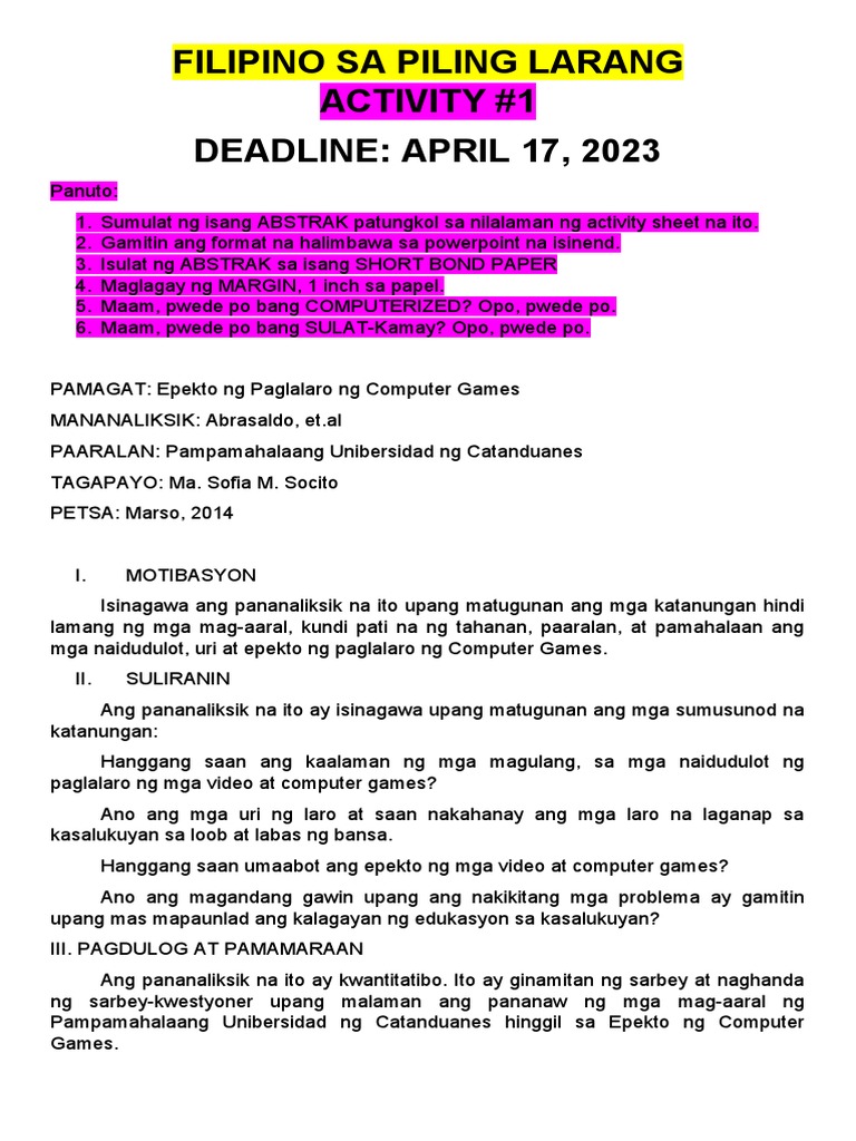 Filipino Sa Piling Larang Activity #1 DEADLINE: APRIL 17, 2023 | PDF