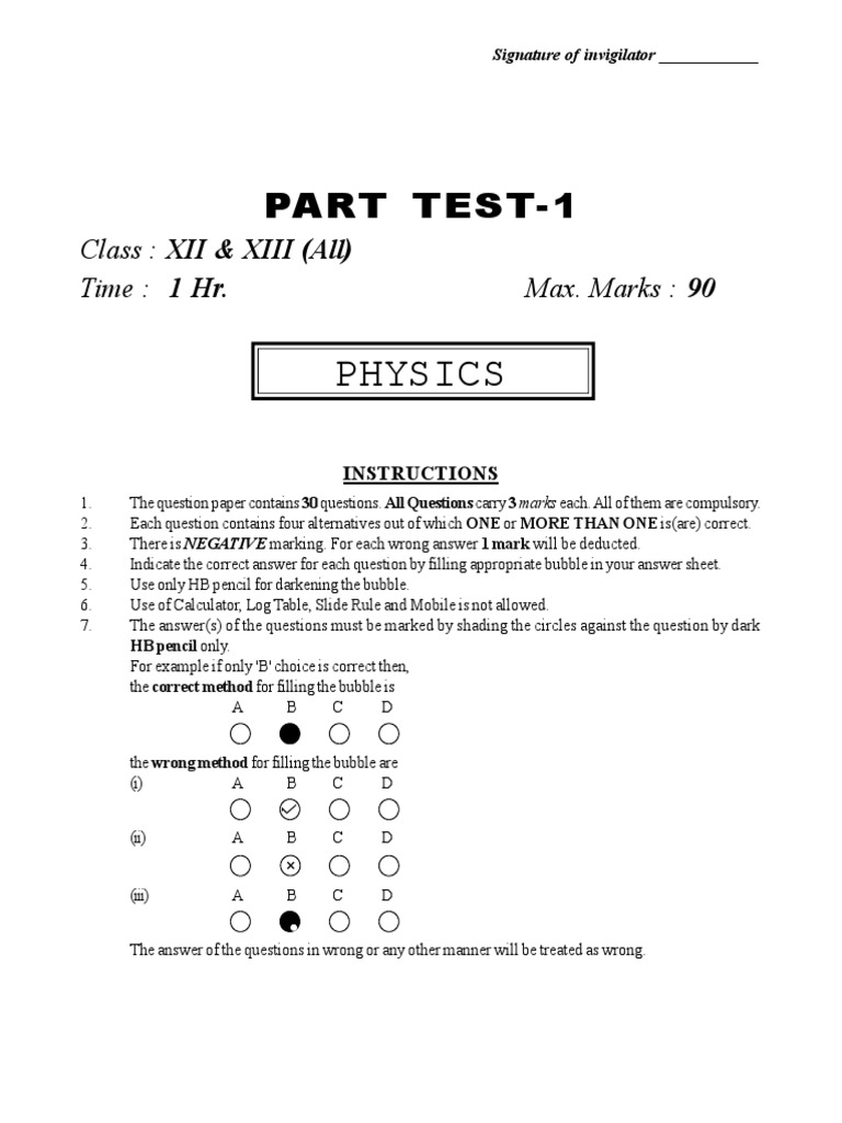 Physics Test Paper for Class XII & XIII | PDF | Optics | Physical ...