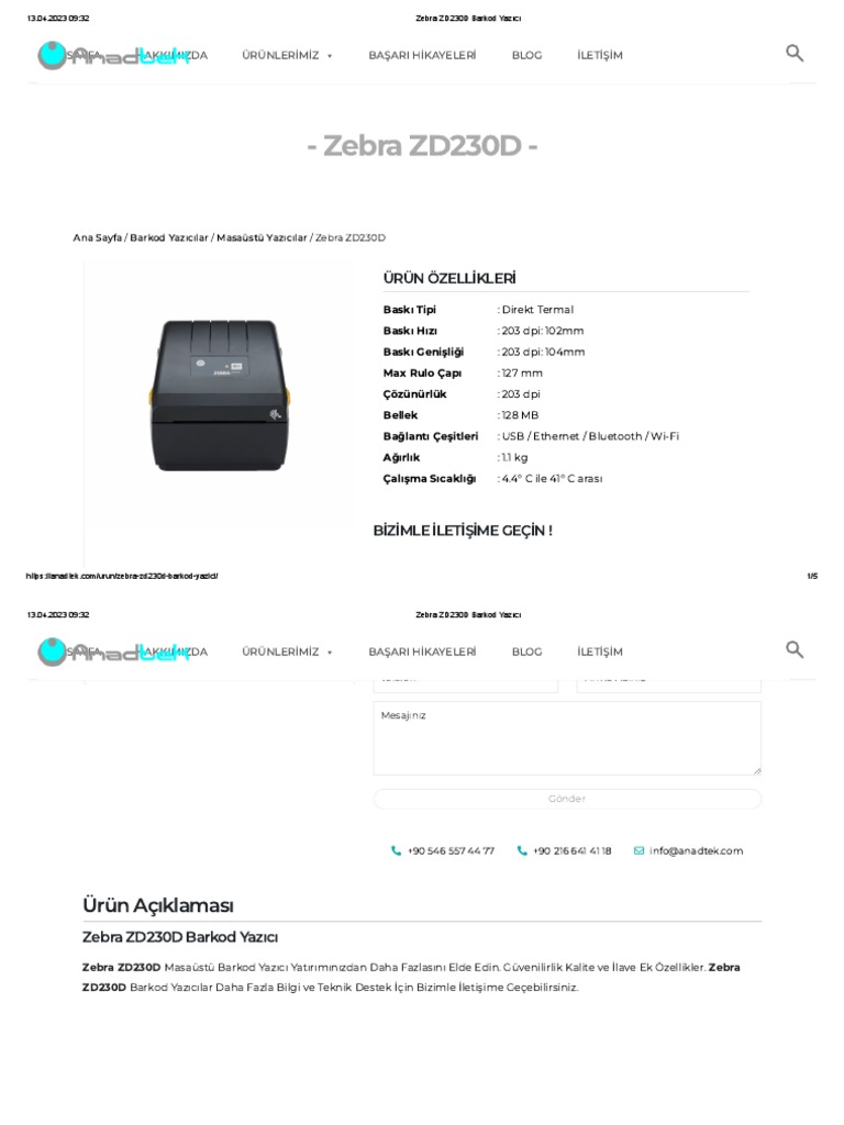 Zebra ZD230D Barkod Yazıcı 1 | PDF