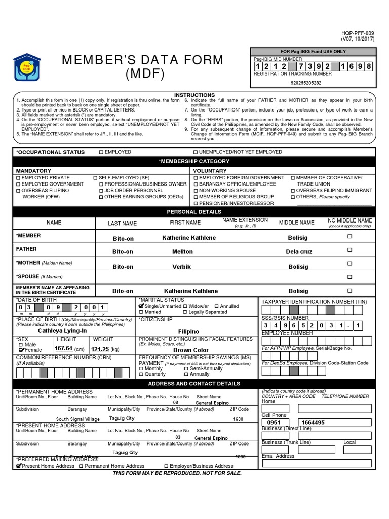 Member'S Data Form (MDF) : Instructions | PDF
