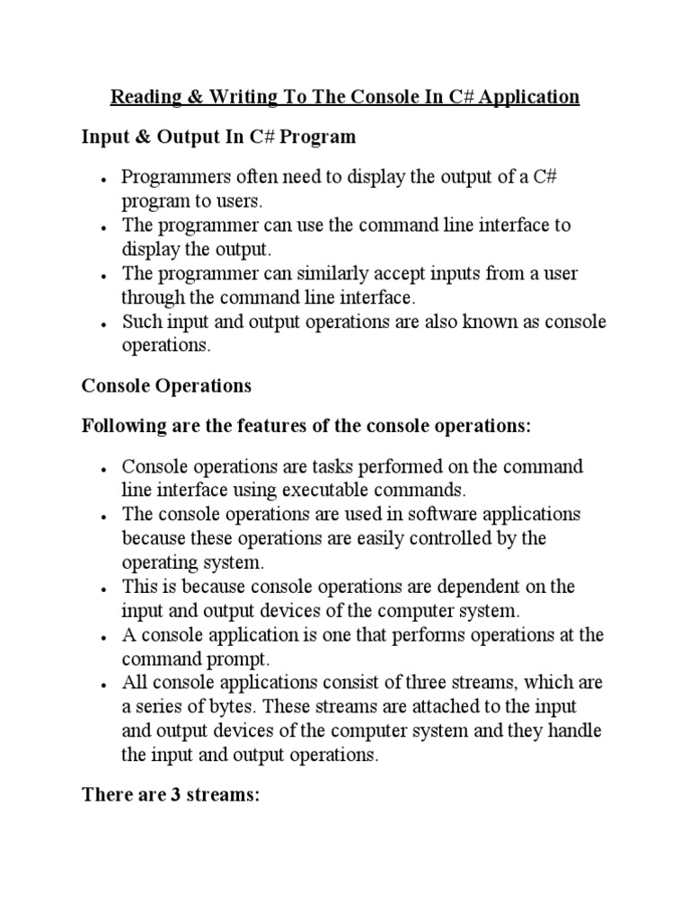 Input Output To The Console