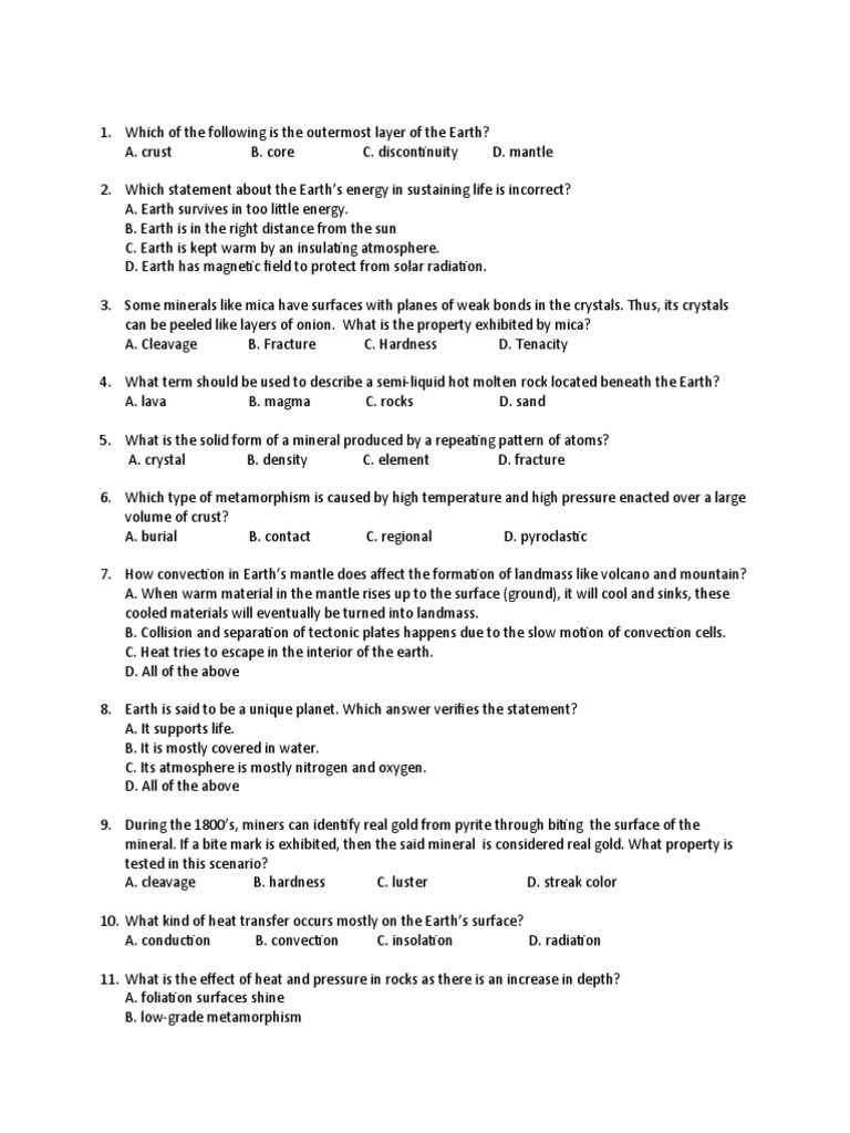 Diagnostic Test Earth and Life Science | PDF | Earth | Magma