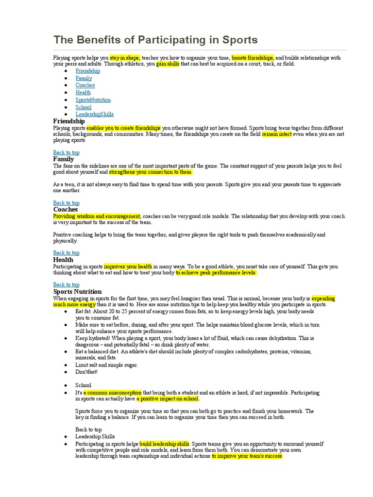 Sport Advantages and Disadvantages PDF Sports Friendship