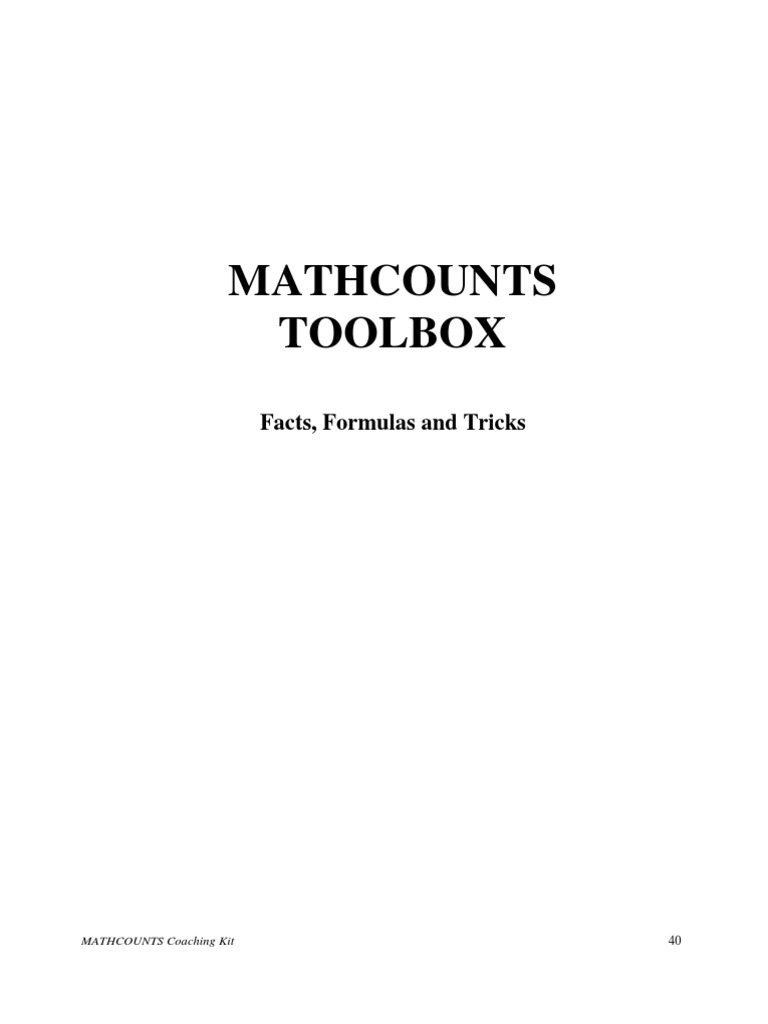 Mathcounts Toolbox Facts, Formulas and Tricks PDF