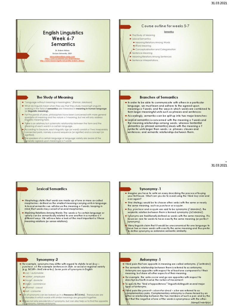 Semantics: Understanding Word Meaning | PDF | Metaphor | Concept