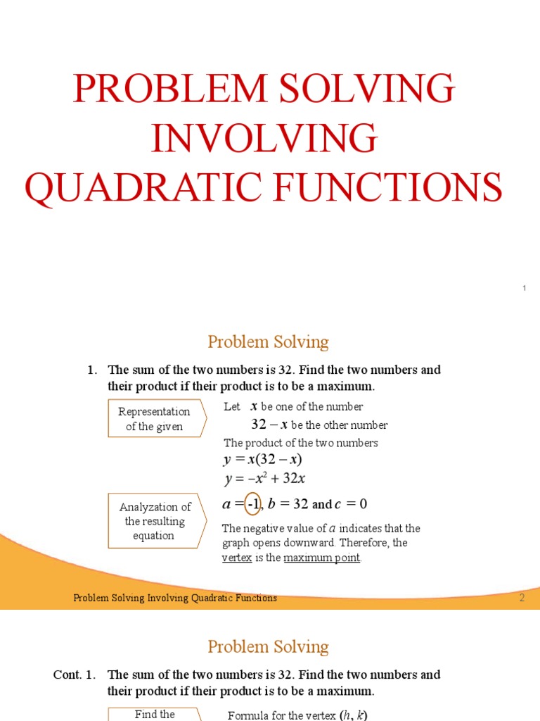 Problem Solving Involving Quadratic Functions | PDF | Quadratic ...