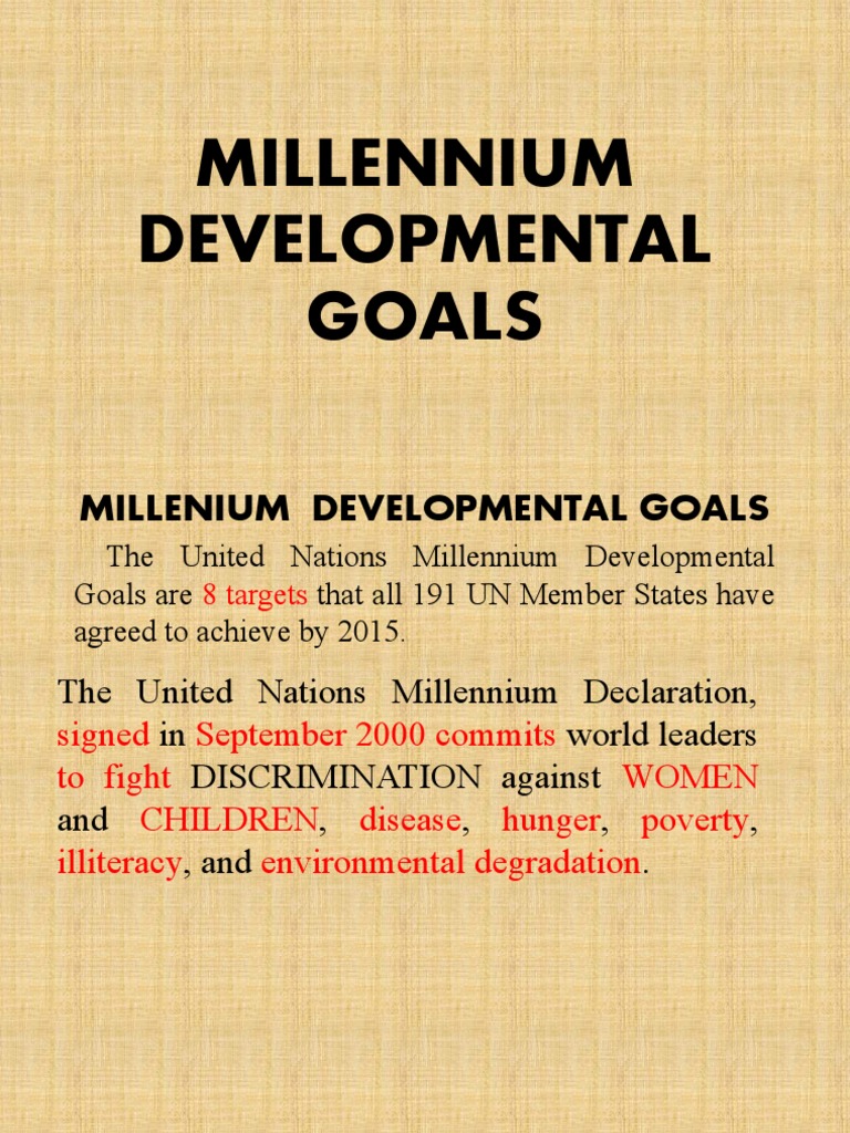 Millennium Developmental Goals PDF Millennium Development Goals