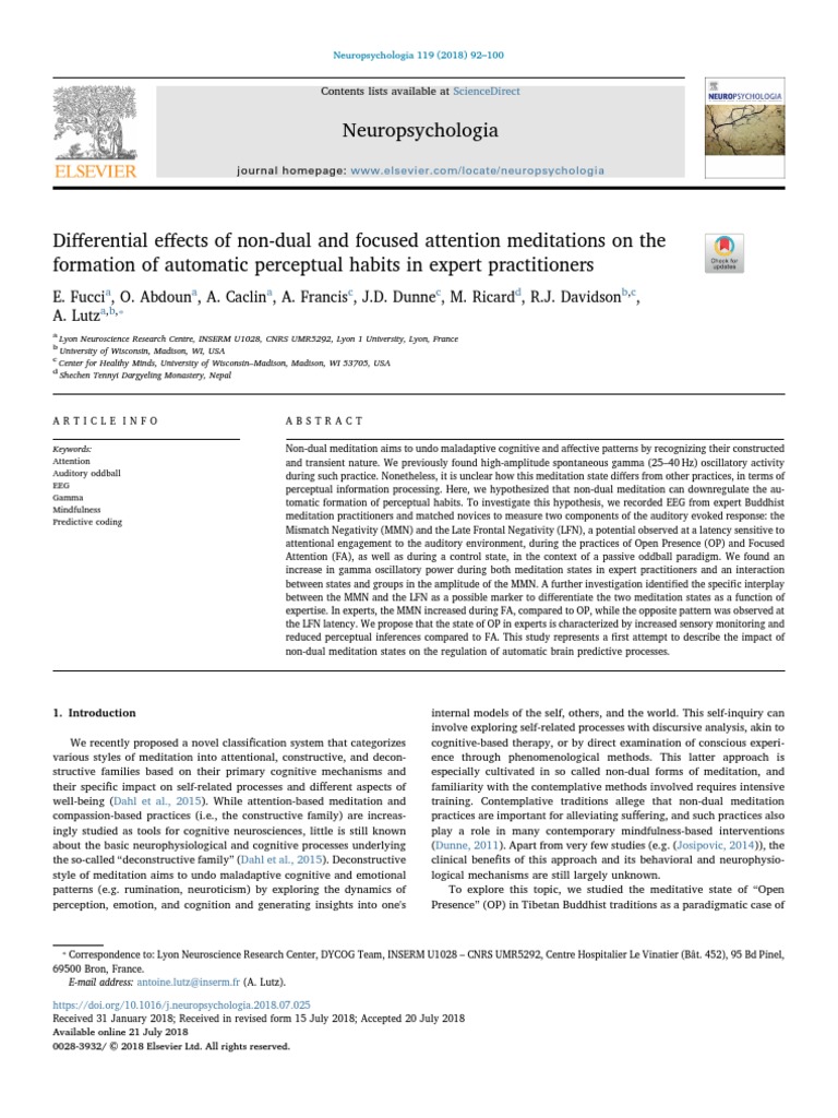 Differential Effects of Non-Dual and Focused Attention Meditations On ...