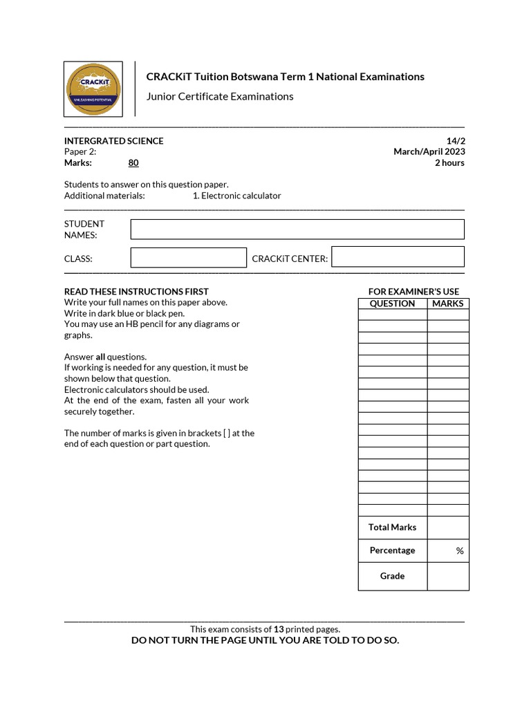 JCE Integrated Science Paper 2 Exam | PDF | Waves | Force