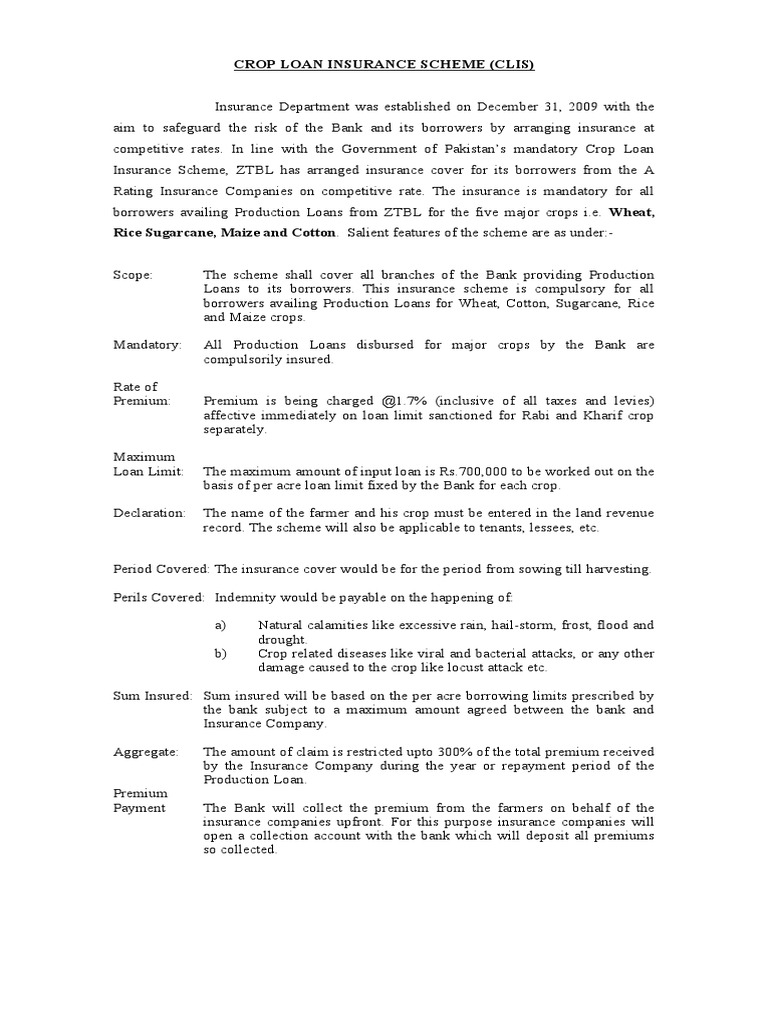 Crop Loan Insurance Scheme Overview | PDF | Insurance | Loans