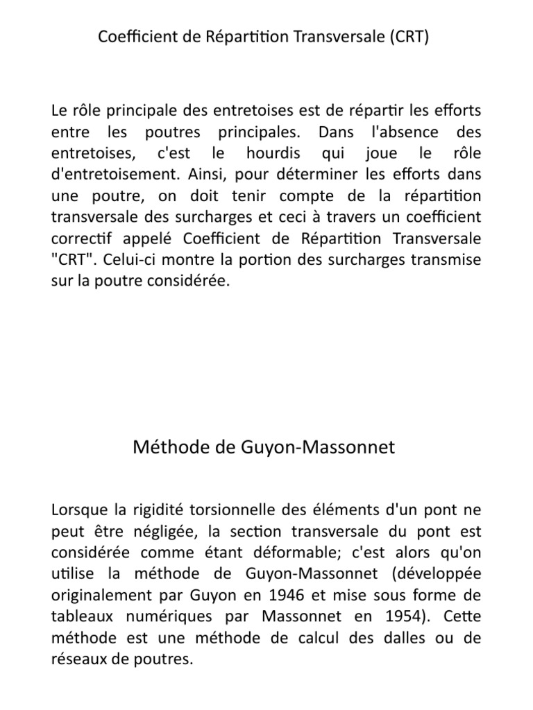 Coefficient de Répartition Transversale (CRT) | PDF