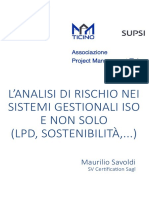 L'Analisi Di Rischio Nei Sistemi Gestionali Iso E Non Solo (LPD, Sostenibilità,... )