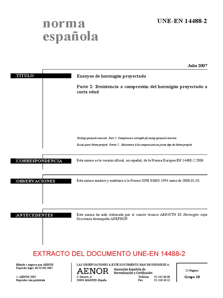 (Ex) Une en - 14488 2 2007 | PDF | Ingeniero civil | Hormigón
