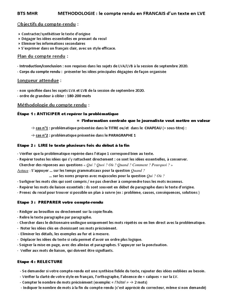 Méthodologie du compte rendu en LVE | PDF | Langue française | Linguistique