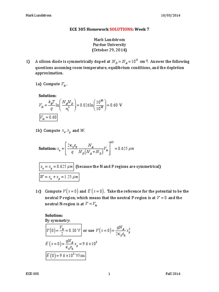 Ece 305 Homework Week 7 V K T Q N N N Pdf Doping Semiconductor