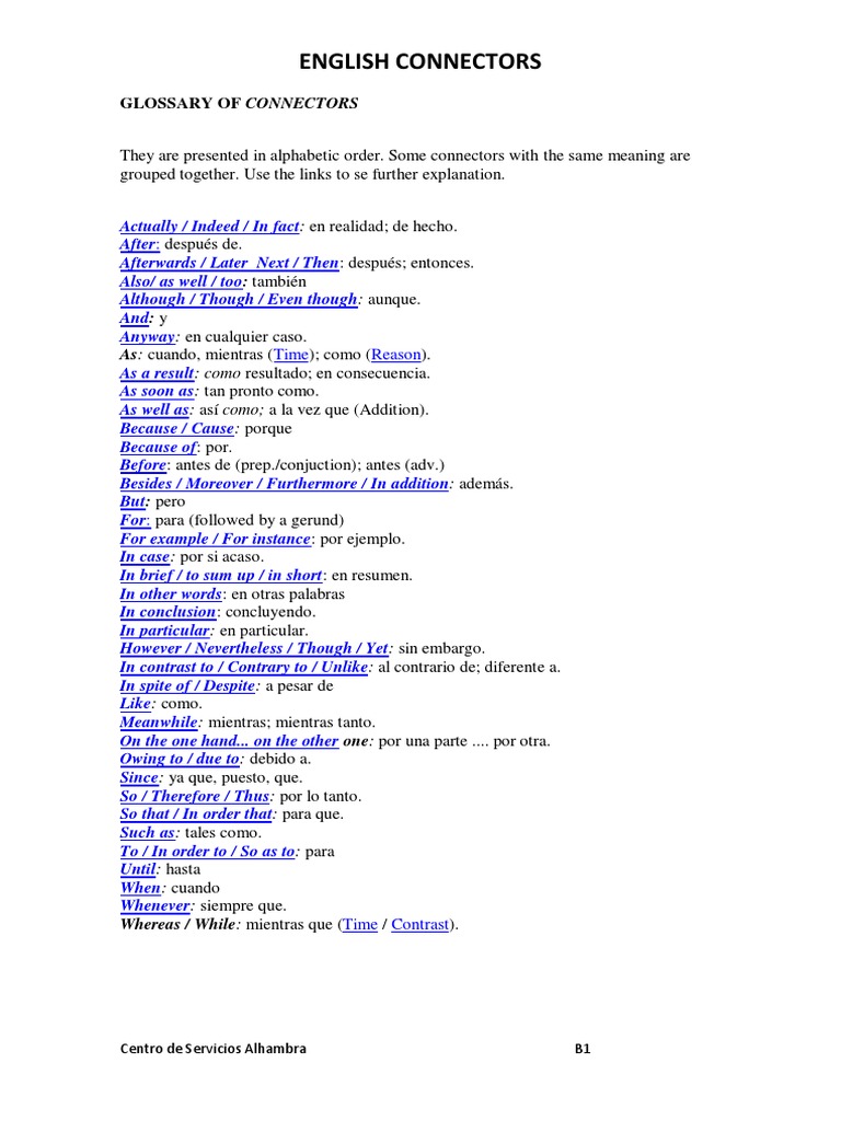 Connectors and Linkers B1 PDF