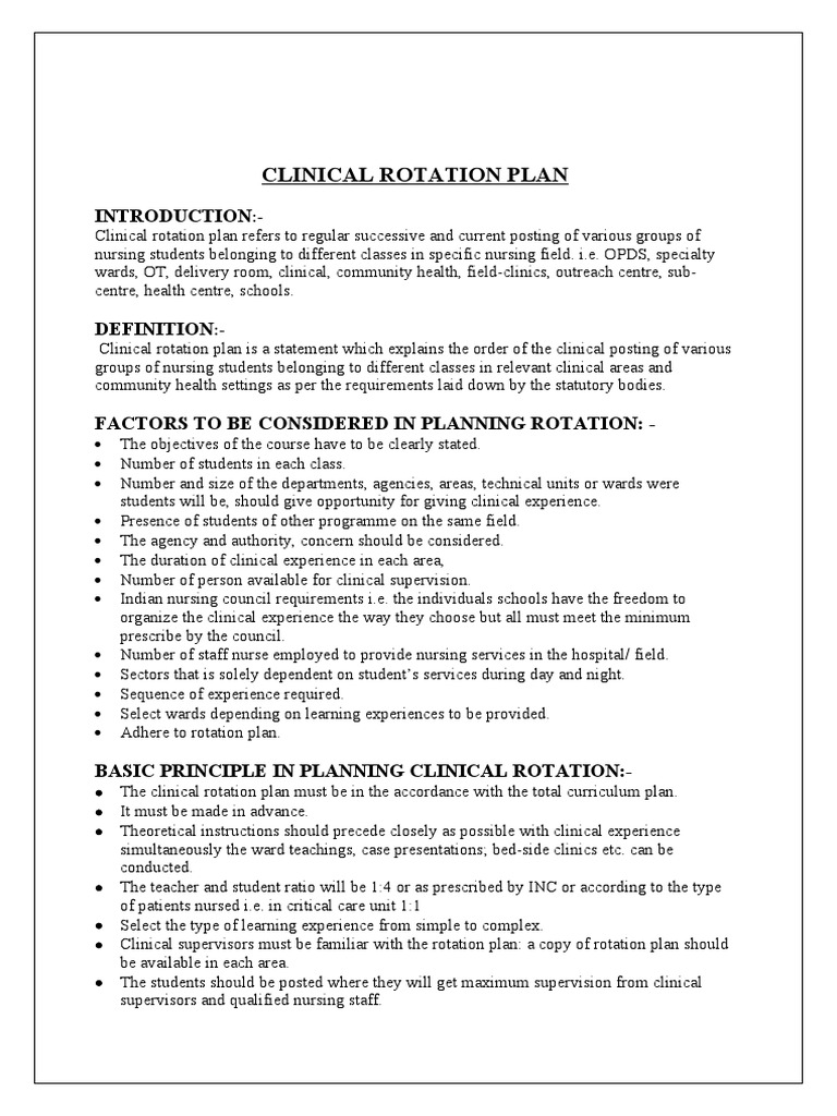 Clinical Rotation Plan for Nursing Students | PDF | Nursing | Experience