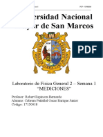 Universidad Nacional Mayor de San Marcos: de Física General 2 - Semana 1 "Mediciones"