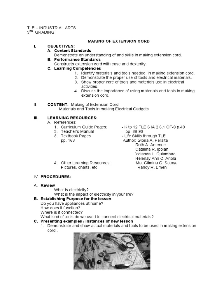 TLE Lesson Plan PDF Electrical Connector Equipment