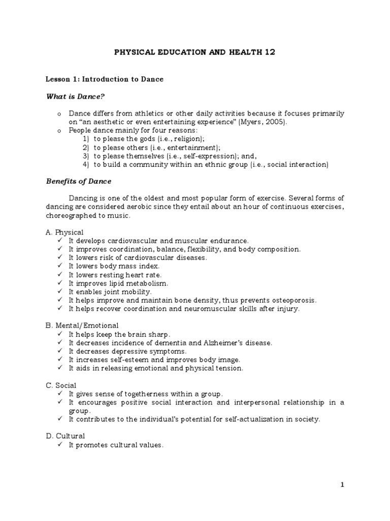 Physical Education and Health 12 | PDF | Dances
