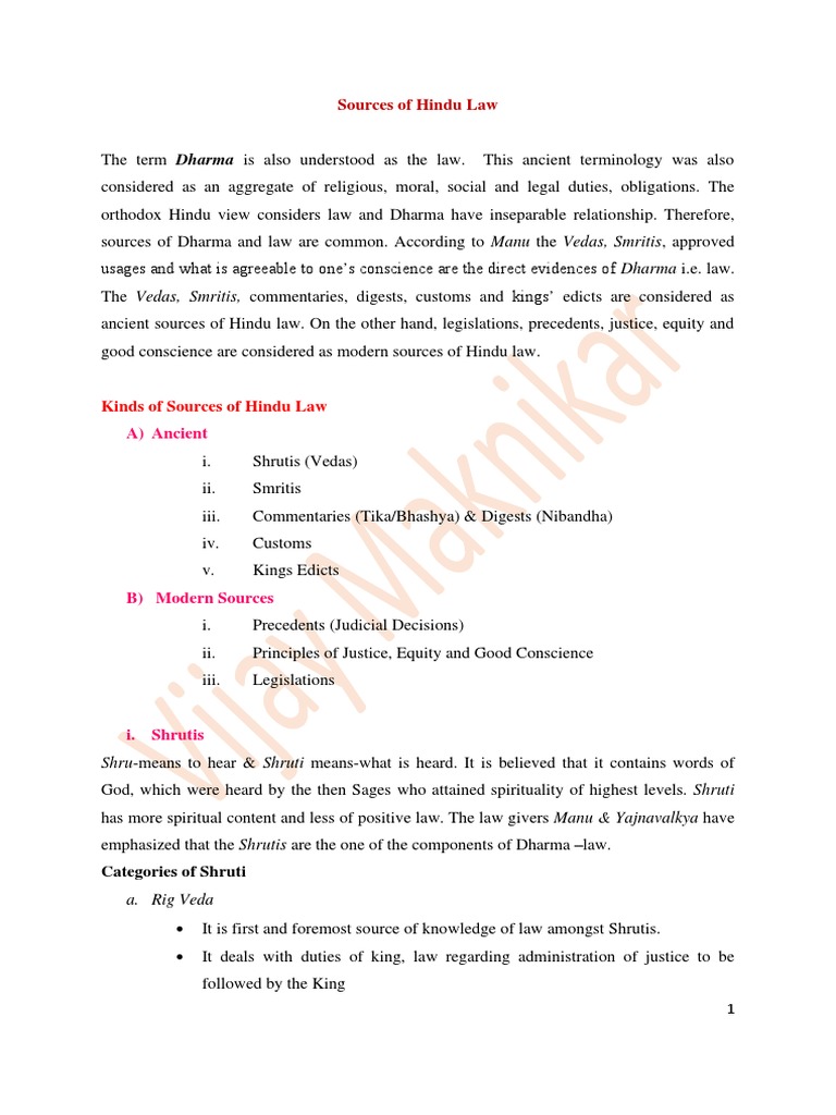 What Are Sources Of Hindu Law