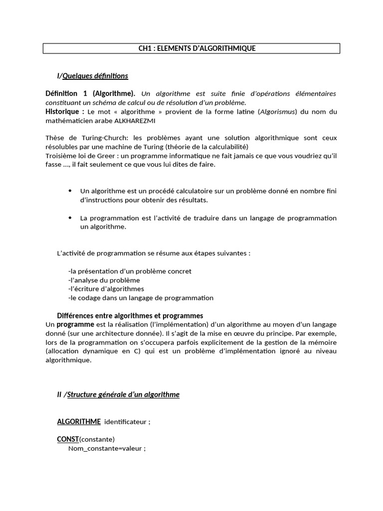 Introduction à l'algorithmique | PDF | Programmation informatique ...