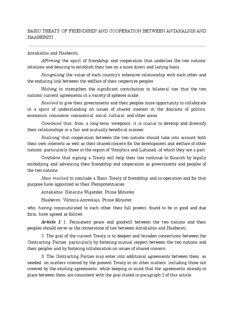 Treaty of Friendship: Antakalnis & Haabersti | PDF | Treaty | Ratification