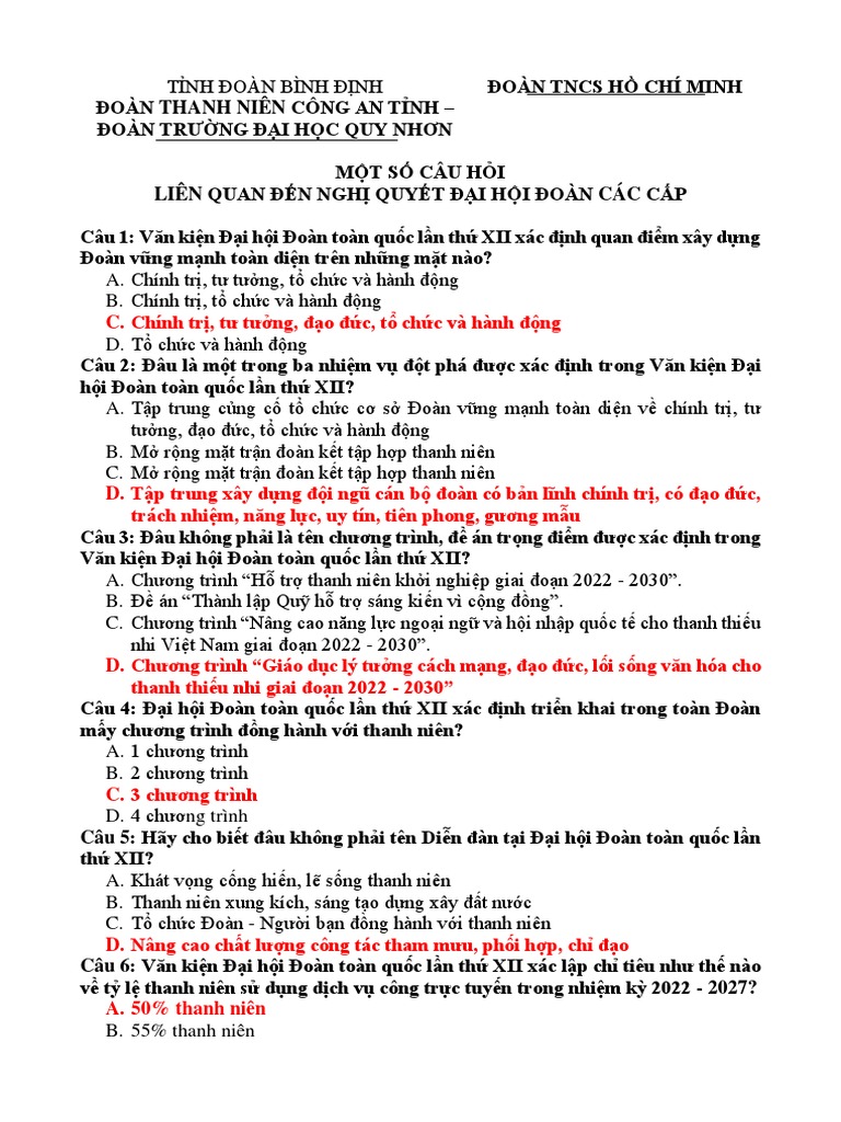 Cau Hoi Nghi Quyet Dai Hoi Doan | PDF