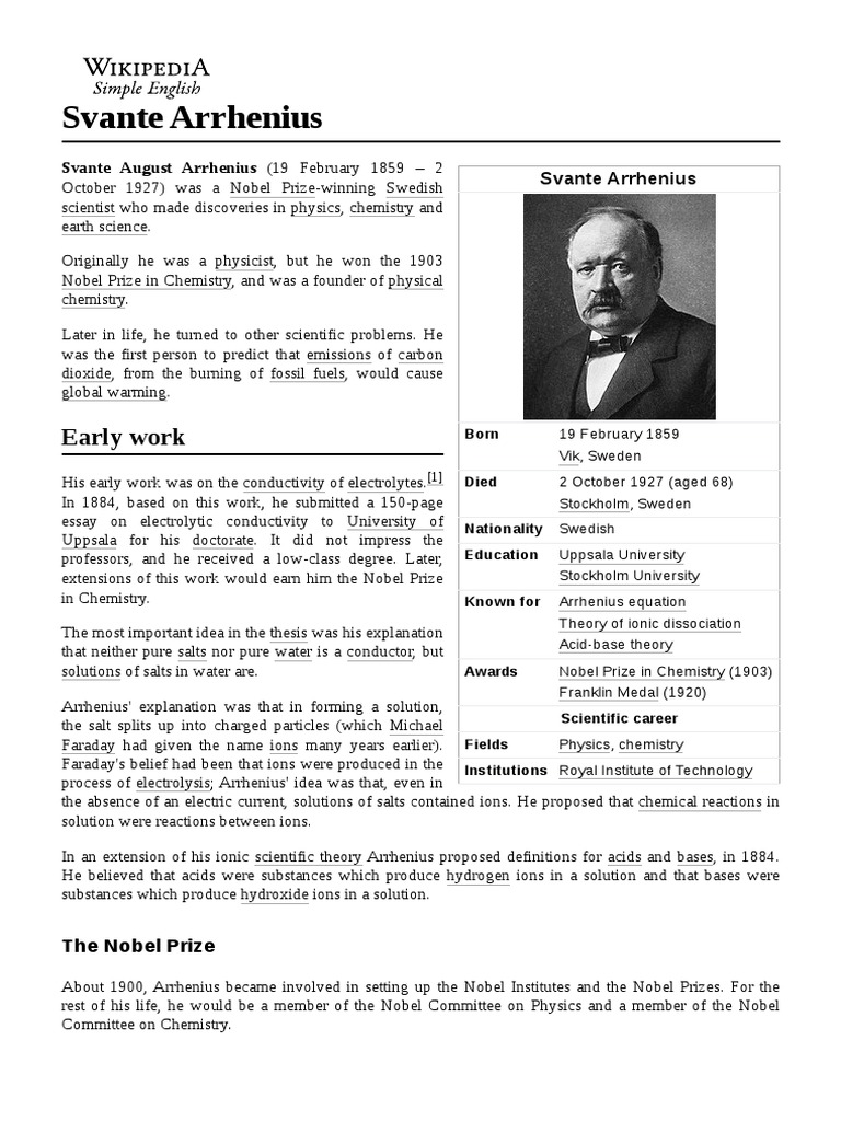Svante Arrhenius | PDF | Physical Sciences | Chemistry