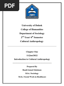 Lecture Notes, Introduction To Cultural Anthropology